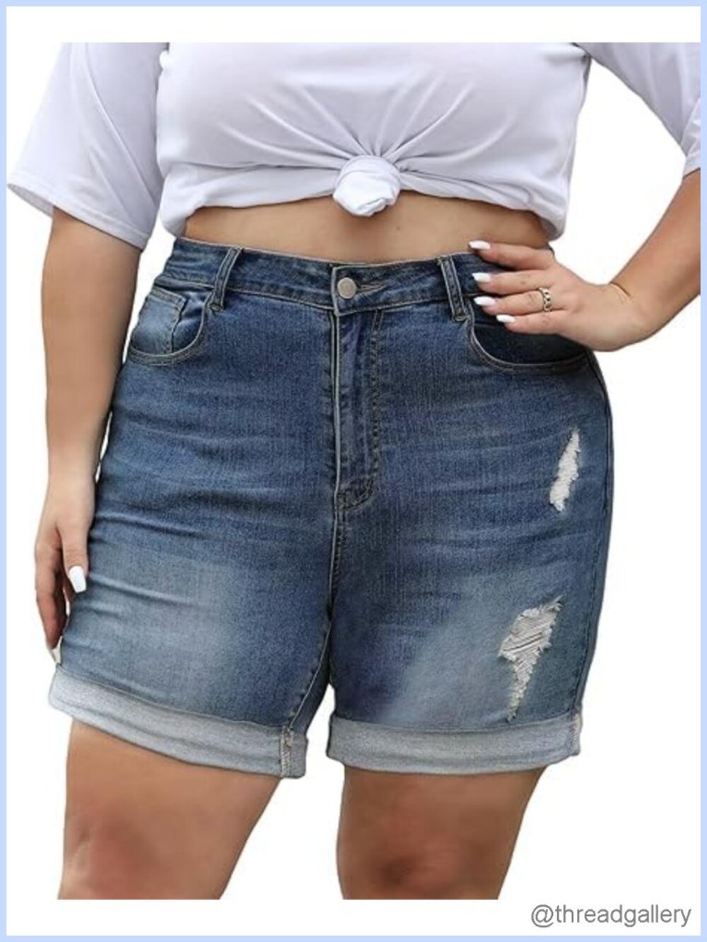 Plus Size High Waisted Distressed Stretchy Denim Jean Shorts